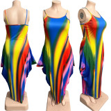 Plus Size Colorful Print Loose Sling Maxi Dress FNN-8719