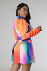 Long Sleeve Print Suit Mini Dress(With Waist Belt) BY-C6612