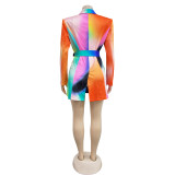 Long Sleeve Print Suit Mini Dress(With Waist Belt) BY-C6612