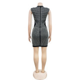 Solid Mesh Hot Drill Sleeveless Tassel Mini Dress BY-C6628