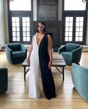 Black White Color Block Sleeveless Jumpsuit ZDF-31295
