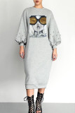 Bubble Sleeve Studded Sequin Midi Dress LSL-6230