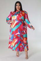 Plus Size Print Long Sleeve Maxi Dress GDAM-218289