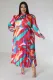 Plus Size Print Long Sleeve Maxi Dress GDAM-218289
