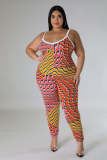 Plus Size Casual Print Long Sleeve Long Cardigan And Jumpsuit Two Piece Set GDAM-218290