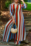 Plus Size Stripe Print Long Sleeve Long Cardigan And Pants Two Piece Set GDAM-218295