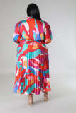 Plus Size Print Long Sleeve Maxi Dress GDAM-218289