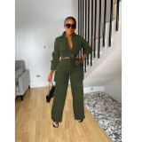 Solid Color Long Sleeve Wide Leg Pants 2 Piece Set FOSF-8370