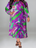 Plus Size Print Long Sleeve Maxi Dress GDAM-218289