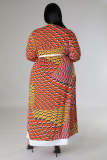 Plus Size Casual Print Long Sleeve Long Cardigan And Jumpsuit Two Piece Set GDAM-218290