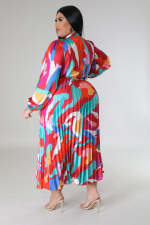 Plus Size Print Long Sleeve Maxi Dress GDAM-218289