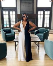 Black White Color Block Sleeveless Jumpsuit ZDF-31295