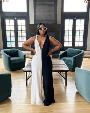 Black White Color Block Sleeveless Jumpsuit ZDF-31295