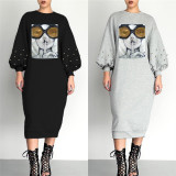 Bubble Sleeve Studded Sequin Midi Dress LSL-6230
