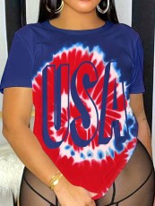 Round Neck Printed Short Sleeve T Shirt SH-390600