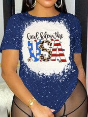 Round Neck Printed Short Sleeve T Shirt SH-390600