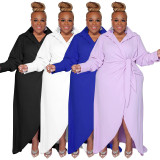 Plus Size Tie High Waist Split Solid Maxi Dress NNWF-7902