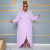 Plus Size Tie High Waist Split Solid Maxi Dress NNWF-7902
