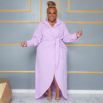 Plus Size Tie High Waist Split Solid Maxi Dress NNWF-7902