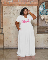 Plus Size Letter Print Lapel Maxi Dress WAF-7439338