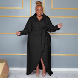 Plus Size Tie High Waist Split Solid Maxi Dress NNWF-7902