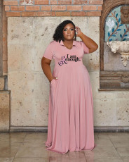 Plus Size Print Solid Color Lapel Maxi Dress WAF-439329