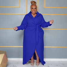 Plus Size Tie High Waist Split Solid Maxi Dress NNWF-7902