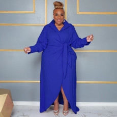 Plus Size Tie High Waist Split Solid Maxi Dress NNWF-7902