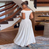 Plus Size Drawstring One-Shoulder Stretchy Long Skirt Two-Piece Set NY-10602