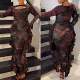 Plus Size Fashion Irregular Long Sleeve Hollow Maxi Dress NY-2831