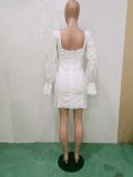 Sexy Solid Square Collar Puff Sleeve Mini Dress BN-9292