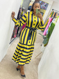 Fashion Stripe Print Long Sleeve Shirt Dress OMY-11022