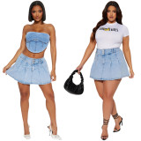 Sexy Slim Denim Pleated Mini Skirt LX-6006