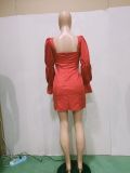 Sexy Solid Square Collar Puff Sleeve Mini Dress BN-9292