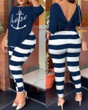Plus Size Casual Backless Printed Pants Two Piece Set GSRX-9074