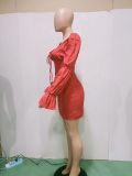 Sexy Solid Square Collar Puff Sleeve Mini Dress BN-9292