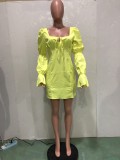 Sexy Solid Square Collar Puff Sleeve Mini Dress BN-9292