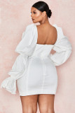 Sexy Solid Square Collar Puff Sleeve Mini Dress BN-9292