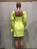 Sexy Solid Square Collar Puff Sleeve Mini Dress BN-9292