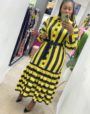 Fashion Stripe Print Long Sleeve Shirt Dress OMY-11022