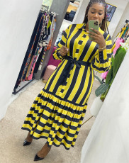 Fashion Stripe Print Long Sleeve Shirt Dress OMY-11022