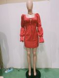 Sexy Solid Square Collar Puff Sleeve Mini Dress BN-9292
