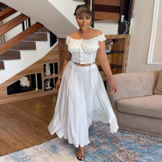 Plus Size Drawstring One-Shoulder Stretchy Long Skirt Two-Piece Set NY-10602
