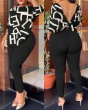 Plus Size Casual Backless Printed Pants Two Piece Set GSRX-9074