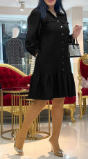 Solid Single Breasted Patchwork Midi Dress OMY-11021