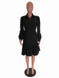 Solid Single Breasted Patchwork Midi Dress OMY-11021