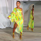Plus Size Printed Irregular Slant Shoulder Split Maxi Dress NY-10598