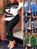 Plus Size Casual Backless Printed Pants Two Piece Set GSRX-9074