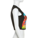 Cartoon Print Short Slim Sleeveless Tops  XEF-33700