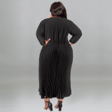 Plus Size Solid Color Zipper Pleated Maxi Dress GDAM-218312